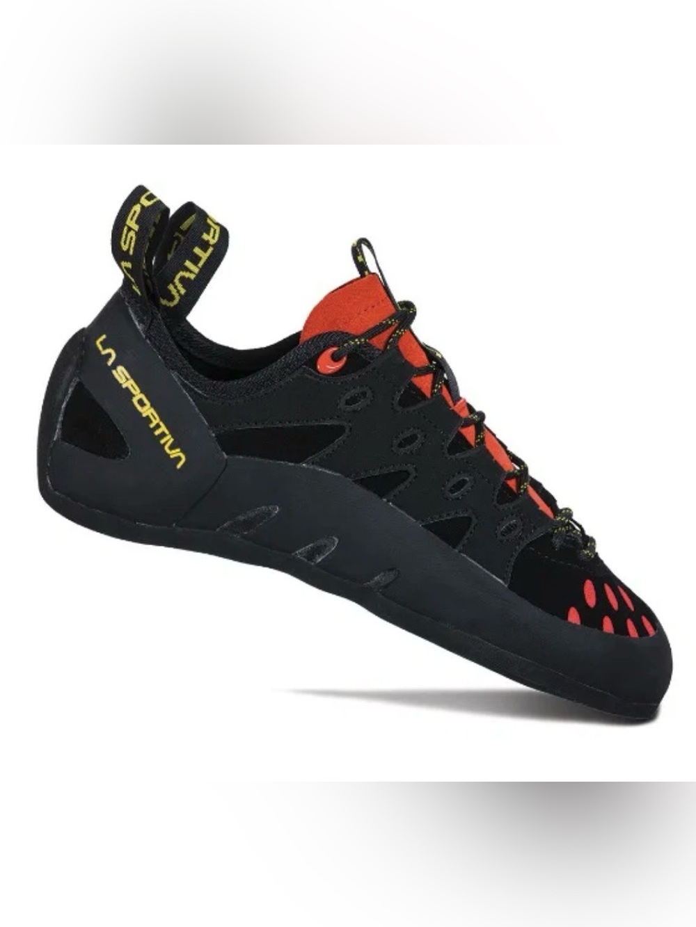 La Sportiva Tarantulace Black Climbing Shoes with Yellow Logo and Red Accents
